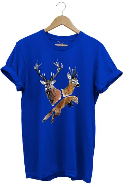 WİDİ Μπλουζάκι Hunting Hunter Deer and Fox με στάμπα 100% βαμβακερή κανονική εφαρμογή
