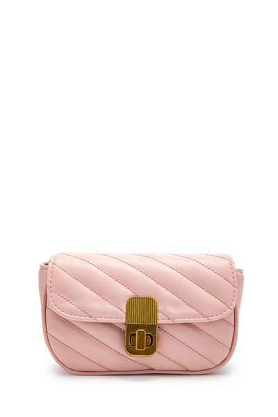 minebag Lock Detailed Faux Leather Women's Crossbody Bag Sheldon Powder