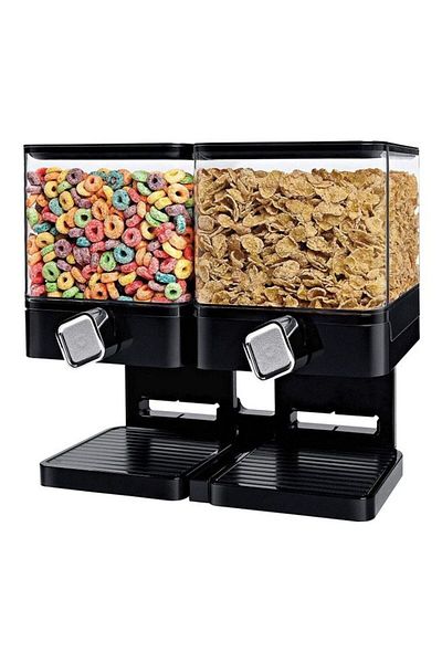 Generic Double Cereal Dispenser Storage Container Black/Clear