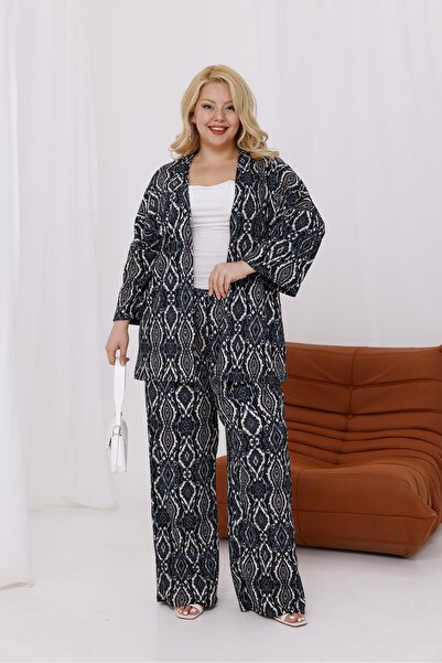 Siyezen Large Size Patterned Lycra Kimono Set
