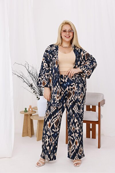 Siyezen Large Size Patterned Lycra Kimono Set