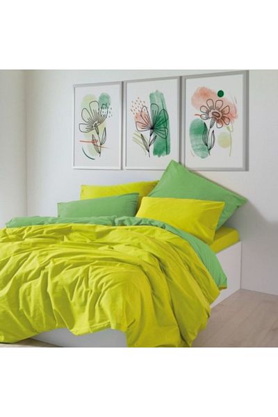 Cozy Home Double Bed Sheet Set Cotton Ranforce, Sage Yellow/Green