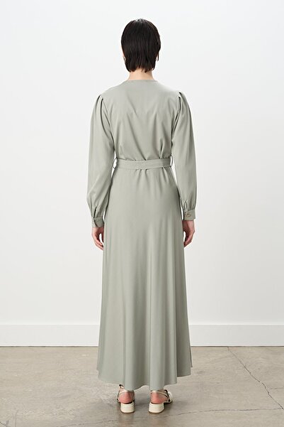 Nihan Düğmeli Kuşaklı Viskon Elbise Çayı