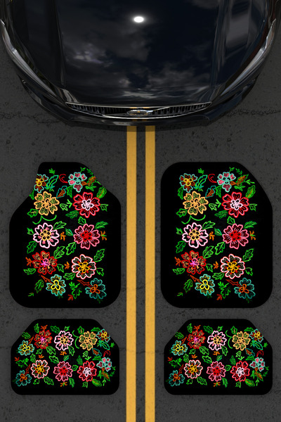 Charmbi -VIP- Lüx Dekoratif Desenli Oto Paspas Takımı Yıkanabilir Üniversal 4...