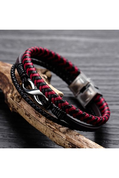 Tessero Genuine leather bracelet, multiple strands, infinity sign pendant, steel clip fastening