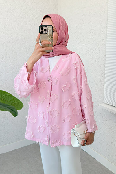 Salih Çelebi Tek Düğmeli Kimono 2335 - KOYU PEMBE