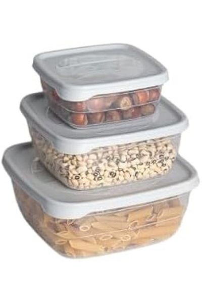 nazeninstoğu مجموعة حاويات تخزين بغطاء مربع الشكل من Aes Home Trend Box مكونة من 3 قطع باللون الرمادي