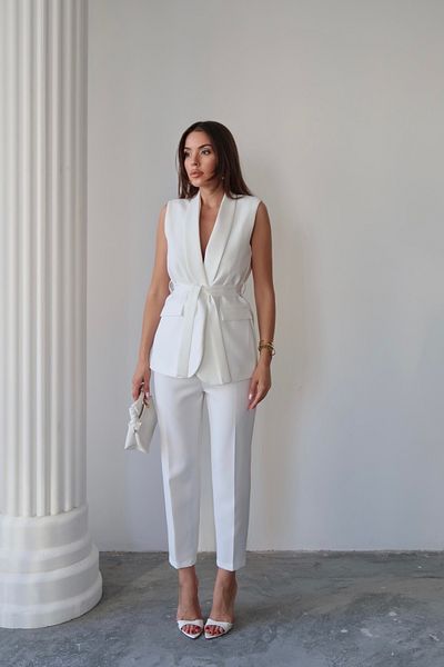 Swass Violet Belted Vest and High Waist Ecru Trousers Set