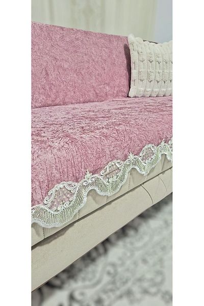 DECORA CASA HOME COLLECTİON Husa de canapea extensibila anti-alunecare din catifea din burete cu vene din dantela