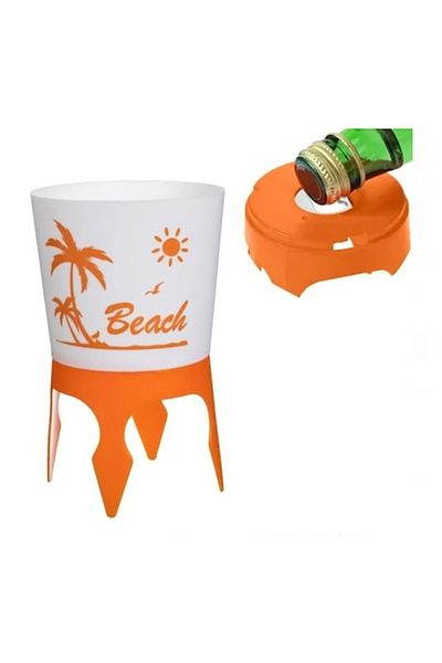 Jumbo Beach Cup Holder with Sand Base and Bottle Cap Opener, 15cm, Orange