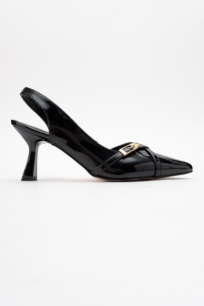 CCWAY AYAKKABI Women's Pointed Toe Open Shoes Black Patent Leather