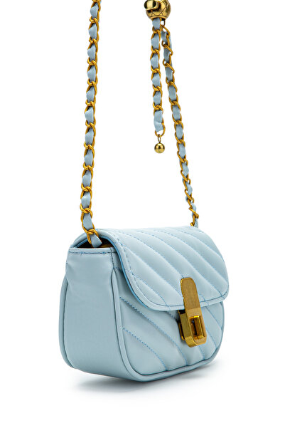 minebag Lock Detailed Faux Leather Women's Crossbody Bag Sheldon Baby Blue