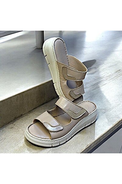 KAFKASLAR AYAKKABI Cirtli Genuine Leather Full Orthopedic Women's Thick Sole Slippers