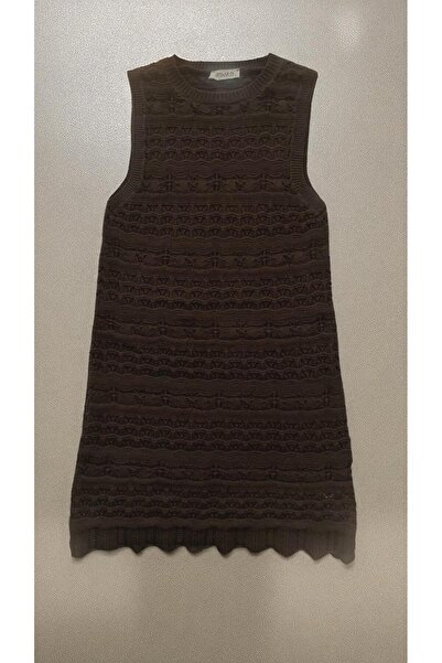 RTD&VLD Women's Vita-194 Crew Neck Openwork Knitwear Dress Brown