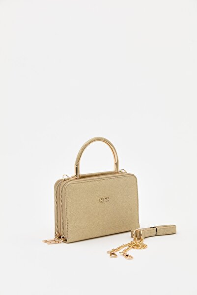 Nihan Çapraz Askılı Abiye Çanta Gold