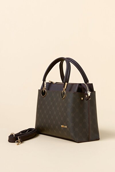 Nihan Metal Aksesuarlı Tote Çanta Kahve