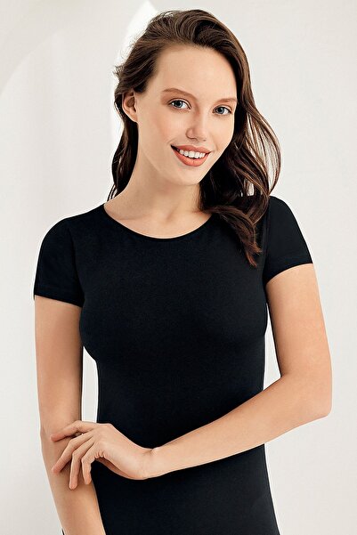 Şahinler Women's Short Sleeve Lycra Crew Neck Body Hugging Undershirt