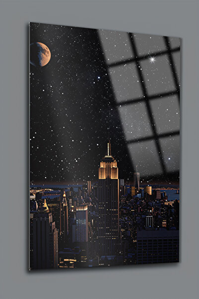 glassartdesign Pictură Sticlă Oraș și Cer - Pictură Modernă - Pictură Sufragerie