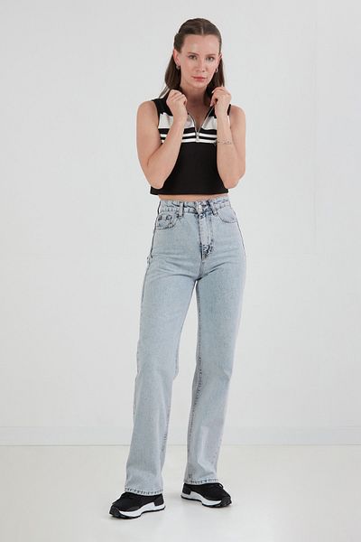 Fulla Moda Αμάνικη Crop Μπλούζα με ριγέ μπροστινό φερμουάρ