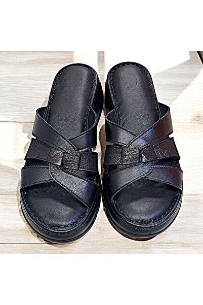 KAFKASLAR AYAKKABI Genuine Leather Full Orthopedic Women's Thick Sole Slippers