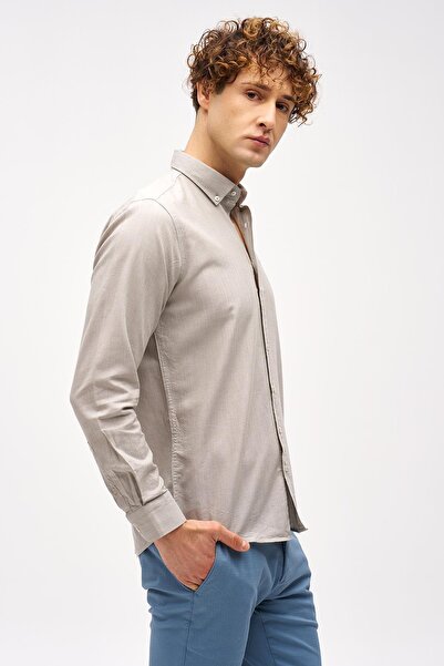 İgs Erkek Bej Dynamic Fit Düğmeli Yaka Gömlek
