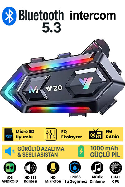 DigiMonster Y20 Max Işıklı Bluetooth 5.3 Kask Kulaklık – Interkom Destekli, S...