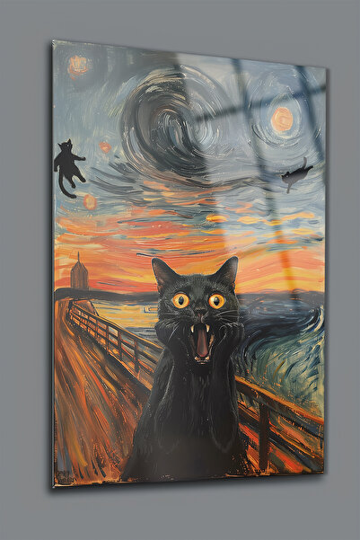 glassartdesign Black Cat and Scream Glass Painting - Pictură Modernă - Pictur...