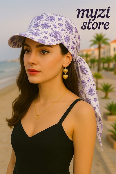MYZİ STORE Women's Summer 100% Cotton Patterned Safari Tie-Up Bandana Visor