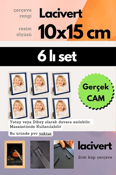 AtlasSG 20mm 6 Frame Glazed 10X15 cm 6Pcs Photo Picture Frame Standing or Wall Hanging Horizontal-Vertical