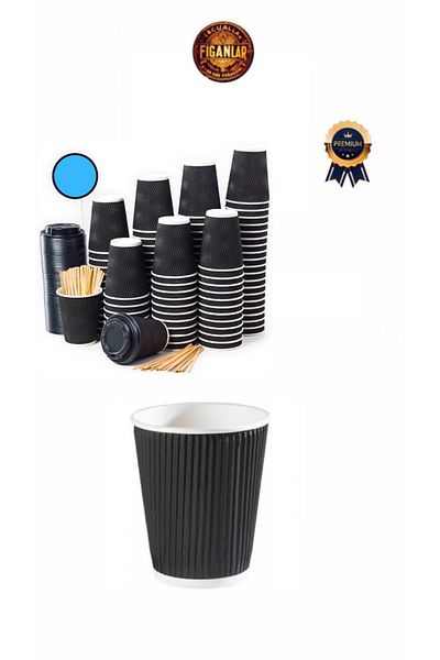 figanlar ambalaj 220Cc 8 Core Black Ripple Double Wall Paper Cup Extra Thick 100 Pieces (Without Lid)