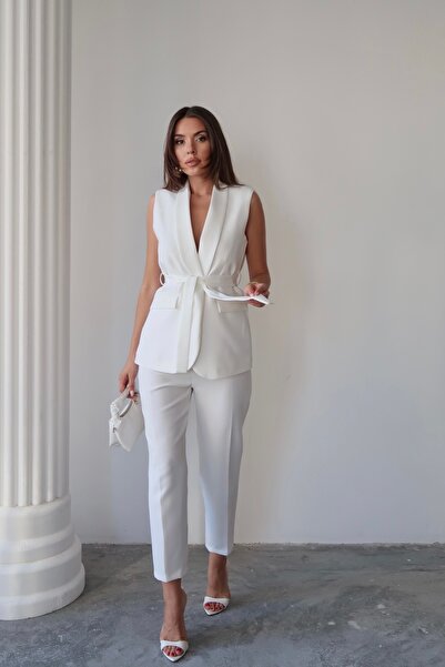 Swass Violet Belted Vest and High Waist Ecru Trousers Set