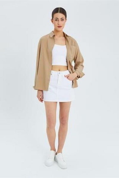 Mixray 9942 Women's Oxford Long Sleeve Basic Shirt Biscuit
