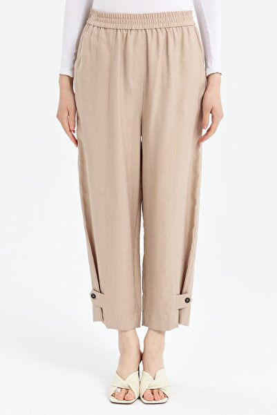 Nihan Paçası Düğmeli Pantolon Taş