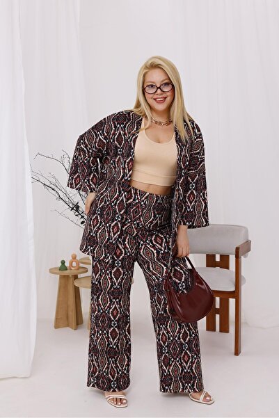 Siyezen Large Size Patterned Lycra Kimono Set