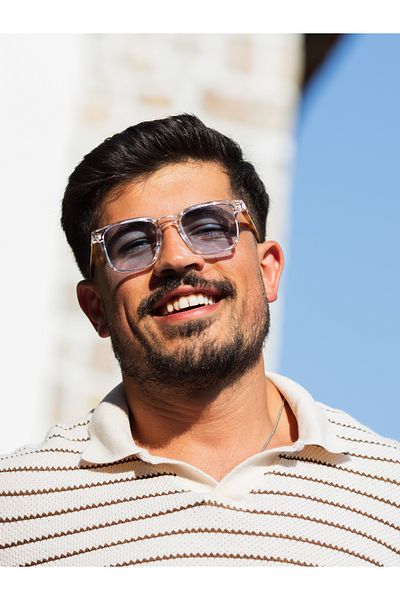 TomyHelf Square Design Leopard Transparent Frame Blue Glass Sunglasses