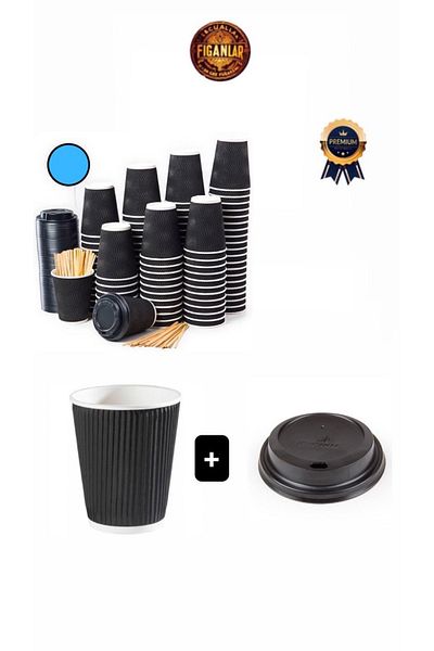 figanlar ambalaj 220Cc 8 oz Black Lid Ripple Double Wall Cardboard Cup Extra Thick 25Pcs