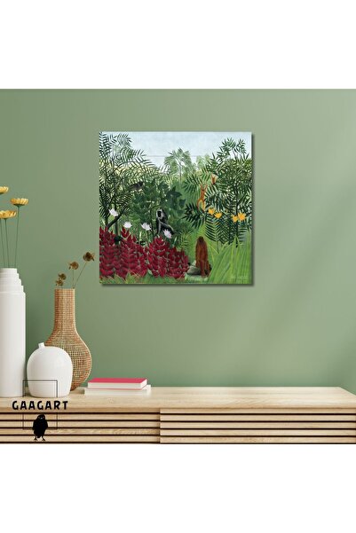 GAAGART Kare Kanvas Tablo Ünlü Eserler Henri Rousseau-Tropical Forest With Mo...