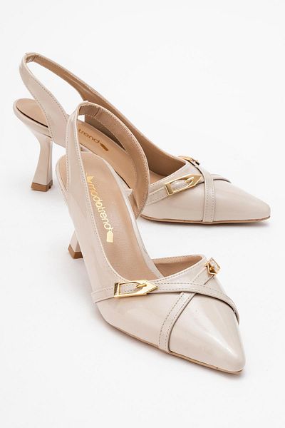 CCWAY AYAKKABI Women's Pointed Toe Open Shoes Beige Patent Leather