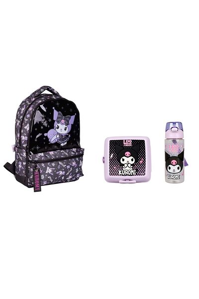 kuromi Rucsac de școală LICENȚIAT KUROMİ cu recipient pentru nutriție și sticlă de apă (CU CADOU CANA)