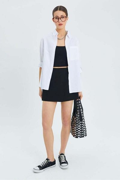 Mixray 9942 Women's Oxford Long Sleeve Basic Shirt White