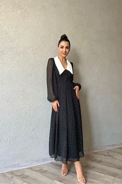 My Blog Black and White Polka Dot Collar Detailed Dress