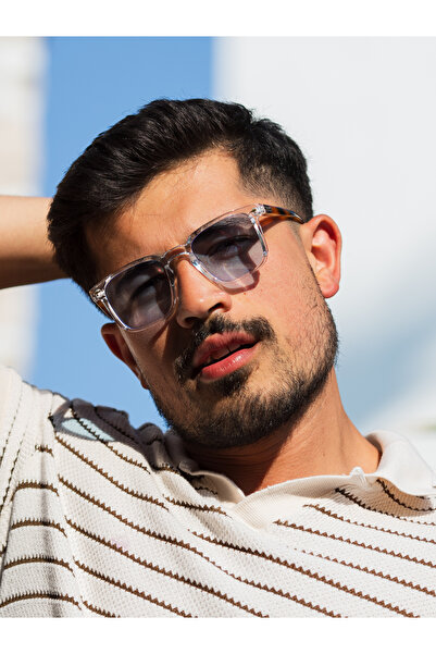 TomyHelf Kare Tasarım Leoapar Şeffaf Çerçeve Mavi Cam Güneş Gözlüğü