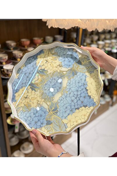 Onedekor Lüks Akrilik Yuvarlak Tepsi Golden Bloom 38cm