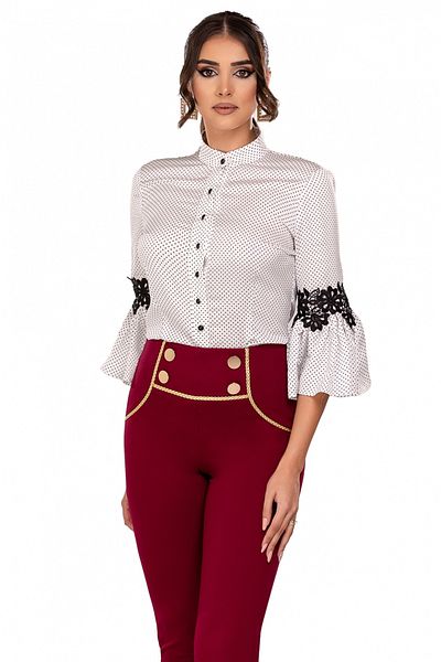 Atmosphere Fashion Cămașă albă din satin cu buline