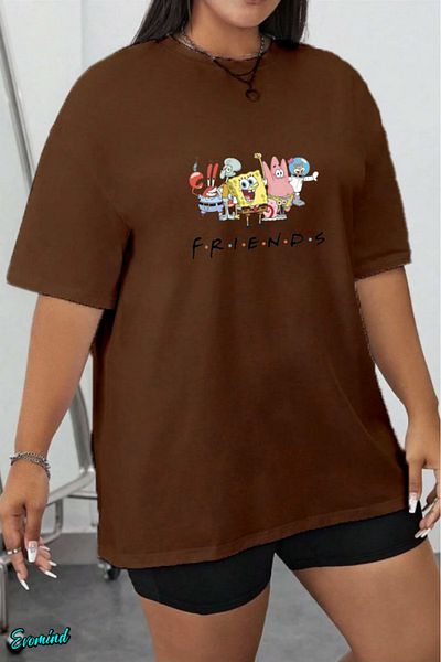 Evomind In Cart 5 or More Purchases Get 1 T-Shirt as a Gift - Large Size Cartoon Character Printed T-Shirt