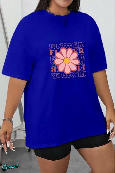 Evomind 1 T-Shirt Is a Gift for Purchases of 5 or More in the Cart - Large Size Flower Printed T-Shirt