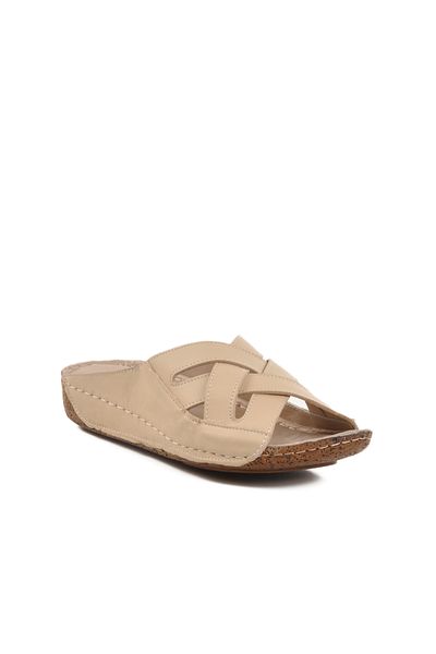 AYK'S Beige Genuine Leather Women's Slippers 003 Z