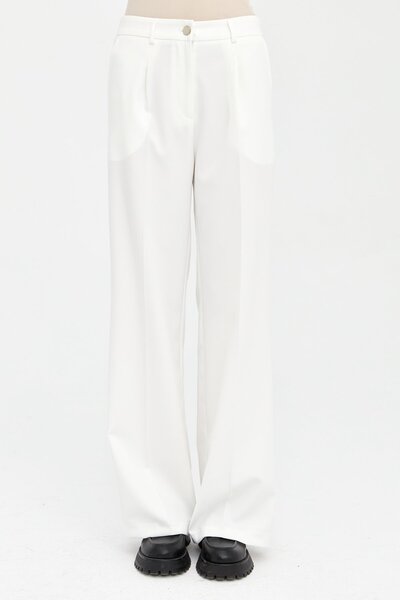 Nihan Tek Pile Yüksek Bel Palazzo Pantolon Ekru