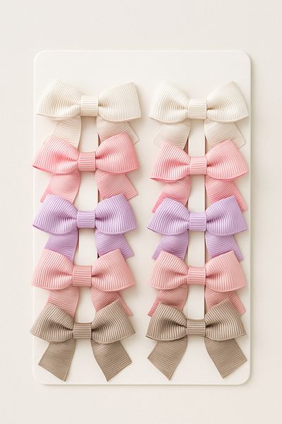 Magu Girl's Colorful 10-Piece Bow Buckle Set - Ecru, Pink, Lilac and Beige