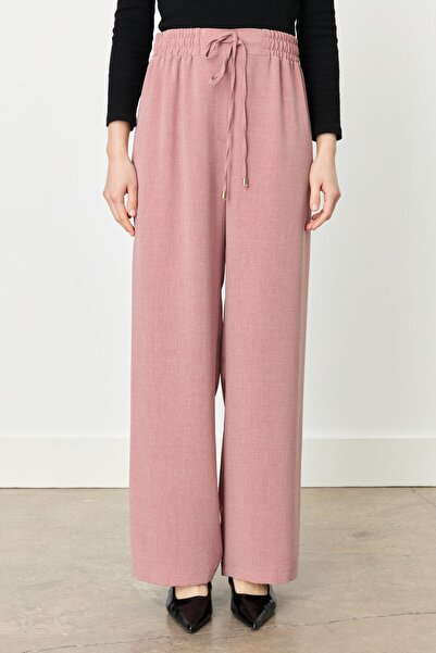 Nihan Beli Lastikli Bol Paça Pantolon Gül Kurusu